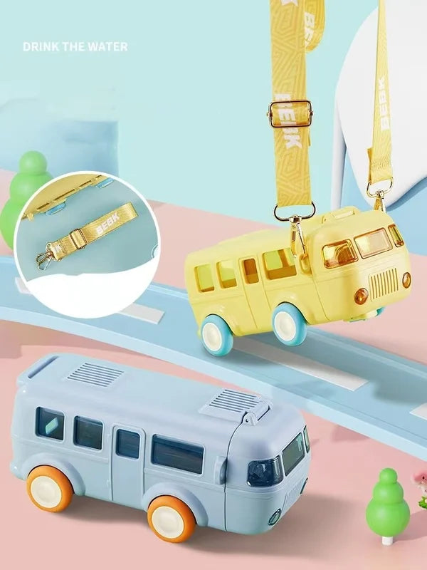 Kids Bus Shaped Water Bottle + Carry Strap