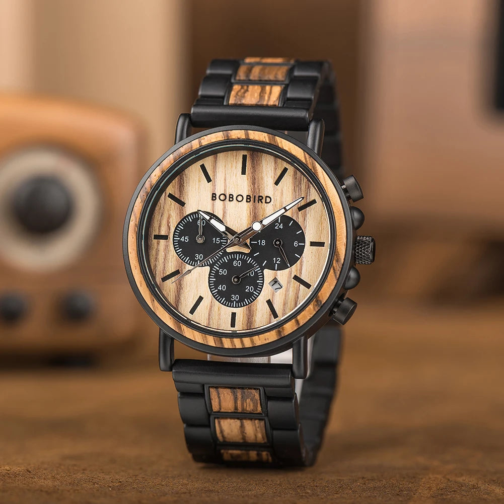 Buy Elfen Watches | The Nordic Stark Wooden Watches for Men | Acia and  SandalKosso Wood Brown Strap | Black Dial Mens Chronograph Watch at  Amazon.in