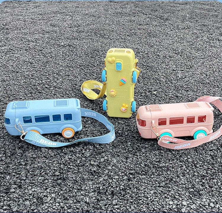 Kids Bus Shaped Water Bottle + Carry Strap