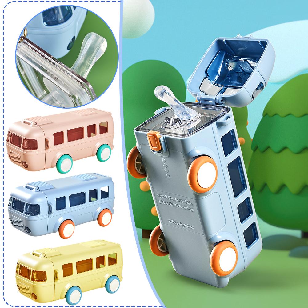 Kids Bus Shaped Water Bottle + Carry Strap