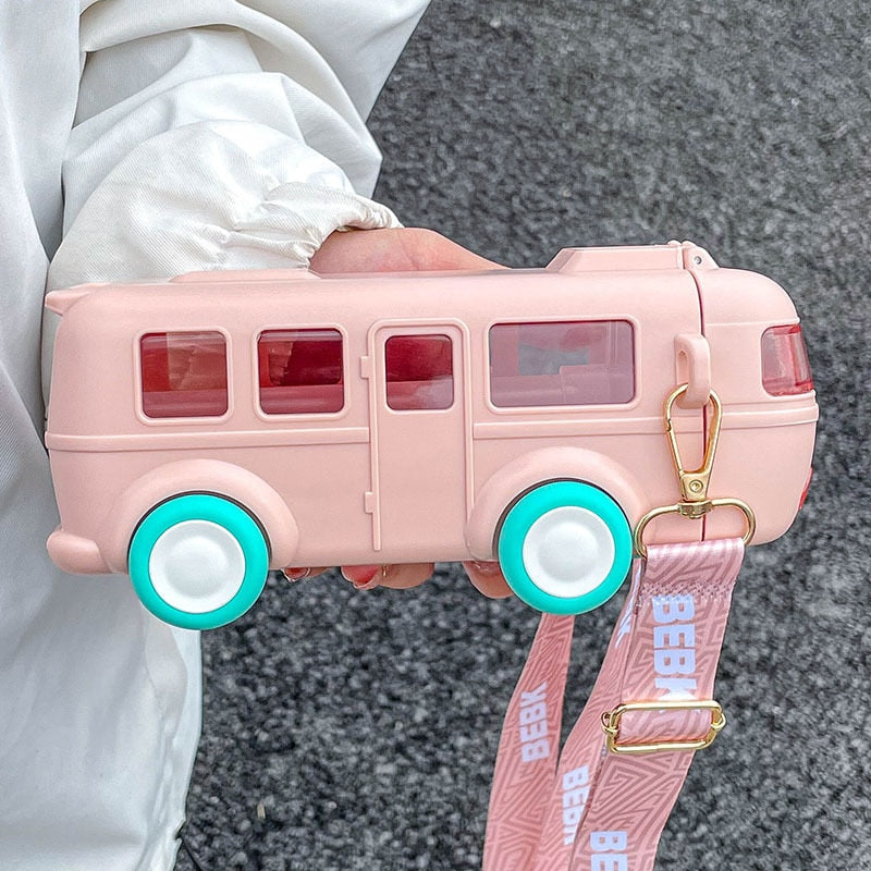 Kids Bus Shaped Water Bottle + Carry Strap