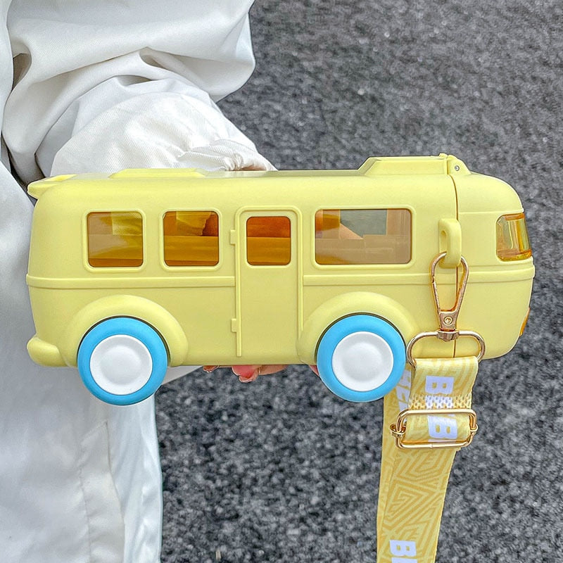 Kids Bus Shaped Water Bottle + Carry Strap