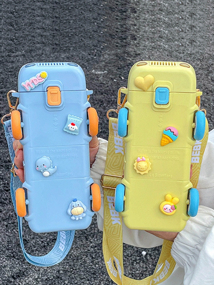 Kids Bus Shaped Water Bottle + Carry Strap