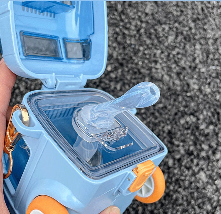 Kids Bus Shaped Water Bottle + Carry Strap