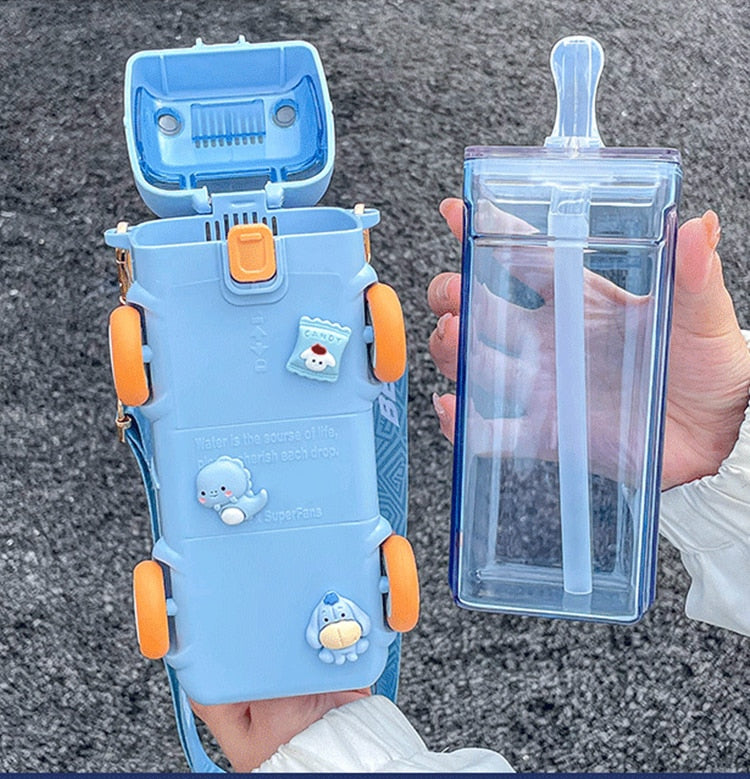 Kids Bus Shaped Water Bottle + Carry Strap