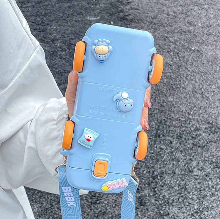 Kids Bus Shaped Water Bottle + Carry Strap