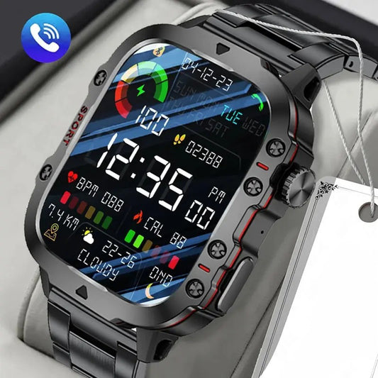 Military-Grade Smartwatch with 1.96" Screen, Bluetooth, and Fitness Tracking