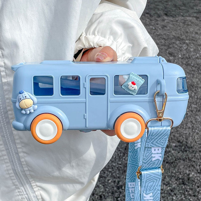 Kids Bus Shaped Water Bottle + Carry Strap