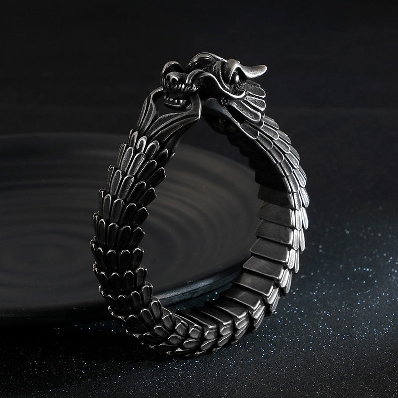 Unique Silver Ouroboros Bracelet For Men