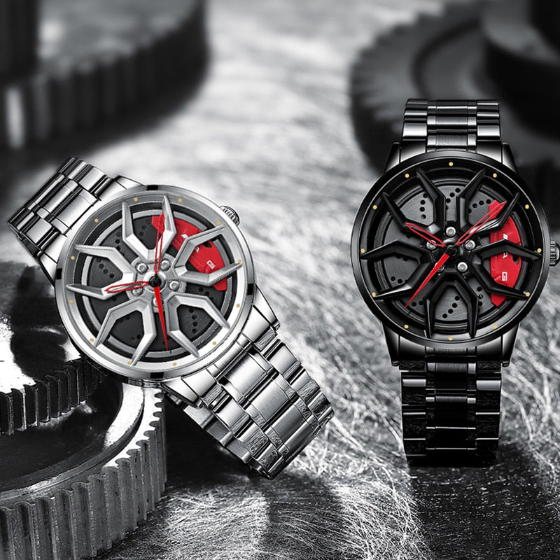 Buy BOYADKA Car Wheel Watches,Waterproof Stainless Steel Japanese Quartz  Wrist Watch Sports Men's Watches with Car Wheel Rim Hub Design for Car  Enthusiast, Black at Amazon.in