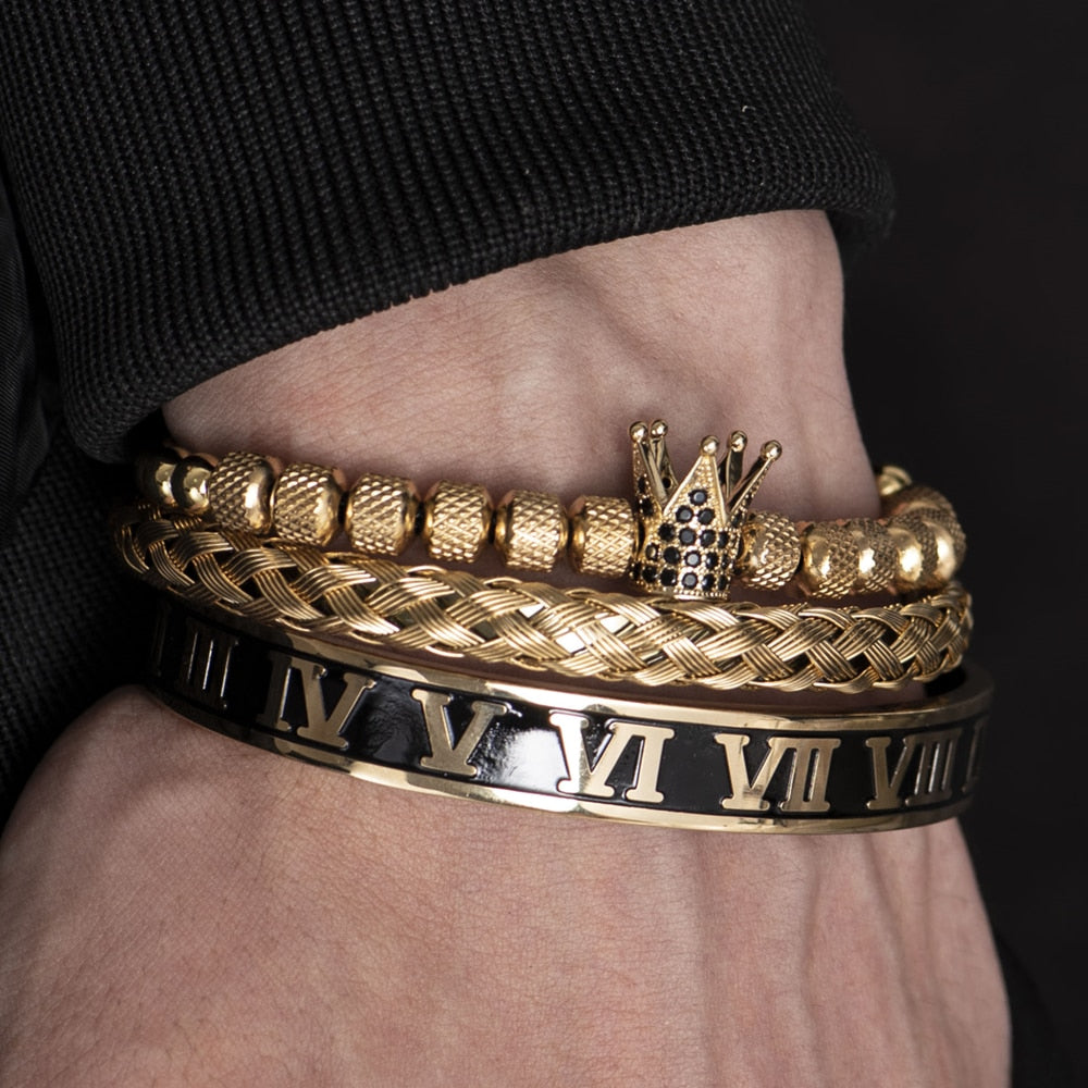  Roman men's bracelet, men's bracelet - 3pcs/Set Crown