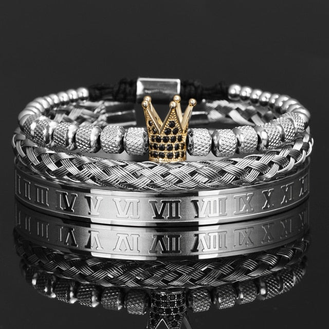  Roman men's bracelet, men's bracelet - 3pcs/Set Crown